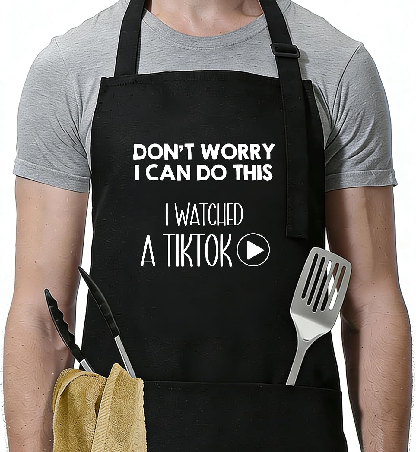 Funny Apron for Men Women,Humorous Kitchen Apron- Grilling Cooking BBQ Accessories, Gift for Dad Husband