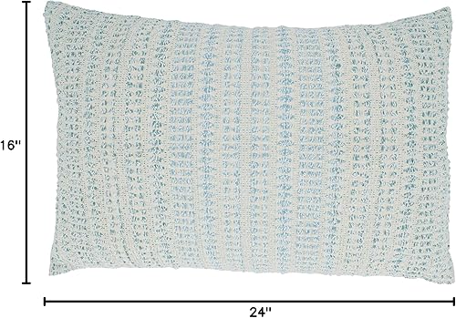 Miniatura 6 de SARO LIFESTYLE Woven Line - Almohada rellena de plumón, 16 x 24 pulgadas, color aguamarina