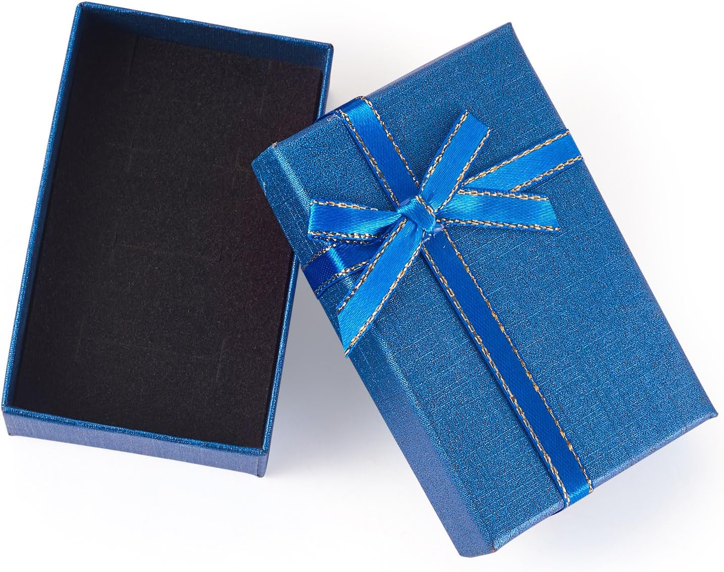 12pcs 3.2 x 2.1 Inches Jewelry Paper Boxes Bulk Blue Cardboard Rectangle Box Cases with Ribbon Bow for Birthday Wedding Earring Ring Necklace Bracelets Packaging 77.5x48mm inner diameter