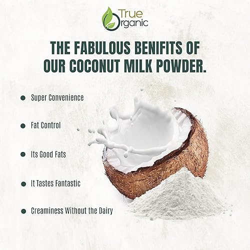Miniatura 3 de True Organic Ceilán Leche de coco en polvo, bolsa a granel de 1 libra, certificado orgánico, certificado USDA y Kosher, sin OMG, leche de coco