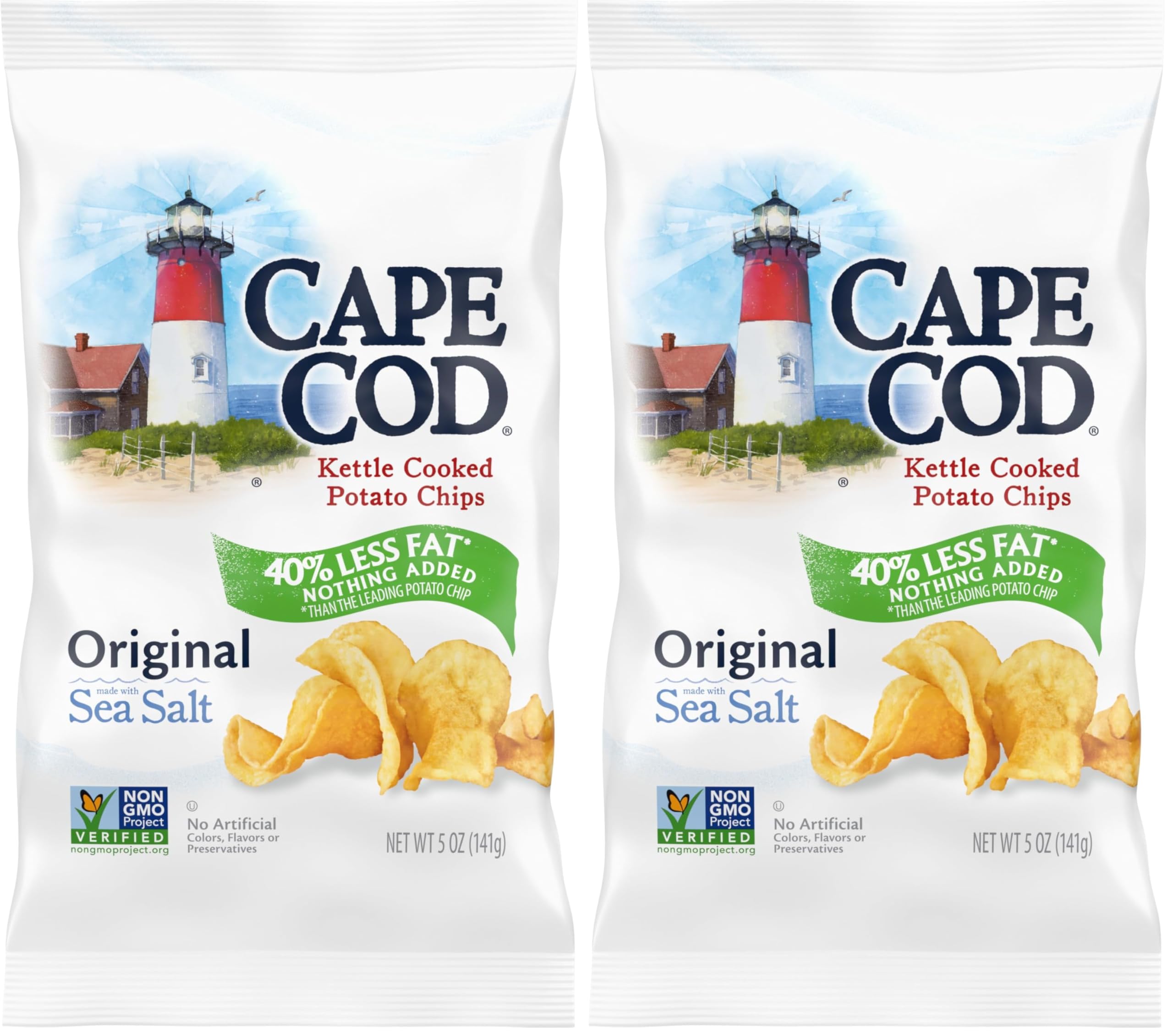 Cape Cod Potato Chips, Potato Chips Reduced Fat, 5 Ounce (Pack of 2)
