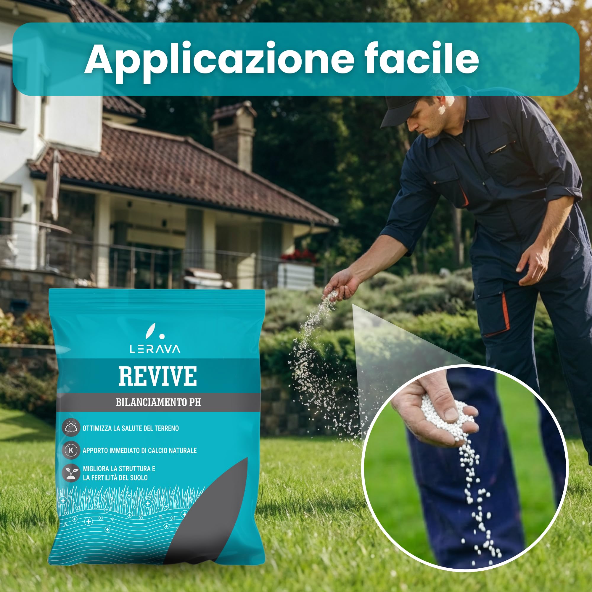 LERAVA Revive (18 kg) - Calce per prato per equilibrio pH ottimale - ammendante per migliorare struttura e fertilità del suolo - apporto naturale di calcio per un prato sano e resistente