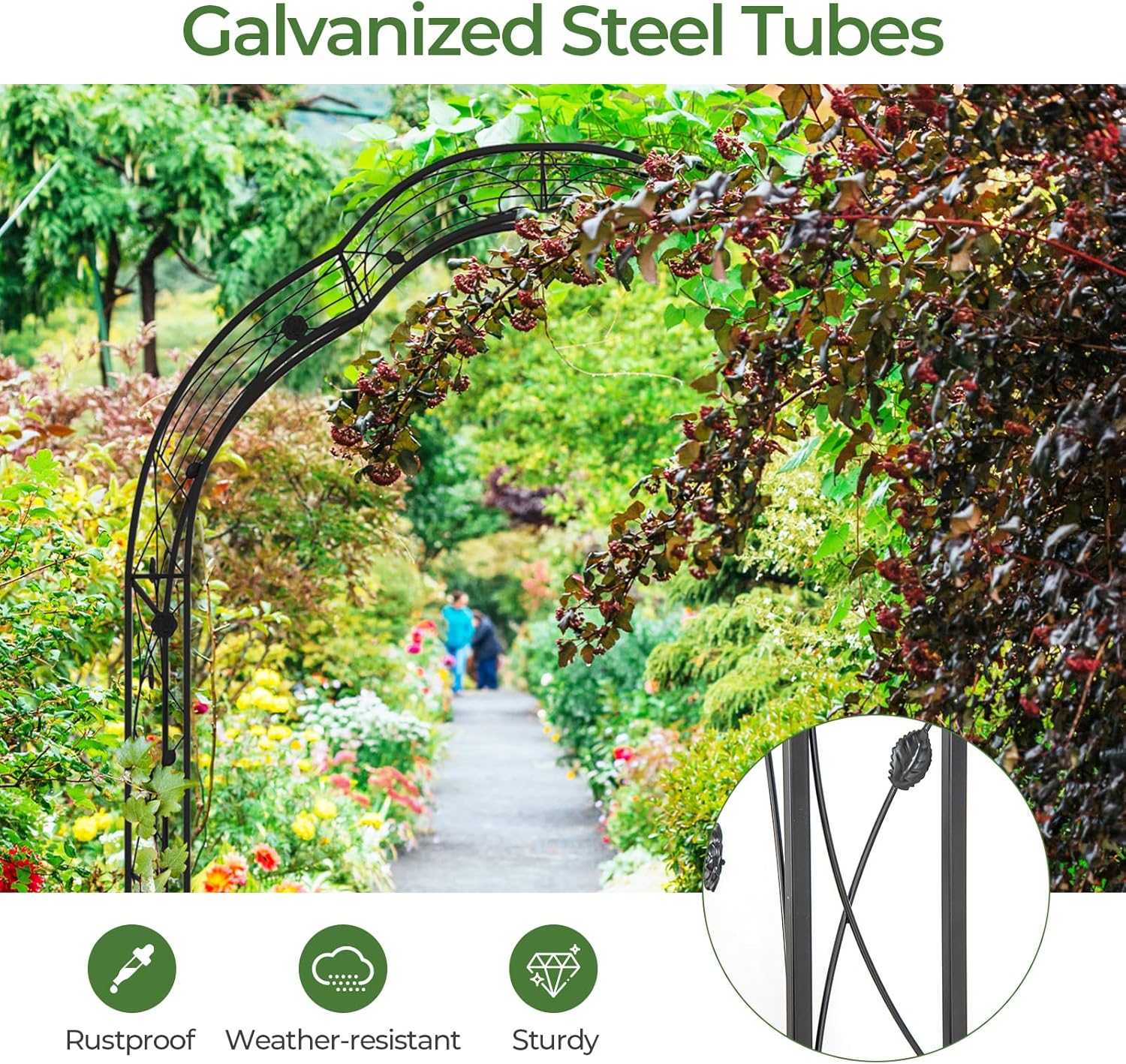 Happygrill Garden Arbor, 2 Sides 8.2FT Metal Archway Trellis Pergola with 6 Styles & Sharp Ends for Climbing Plants Roses Vines, Heavy Duty Outdoor Arch for Wedding Party Ceremony