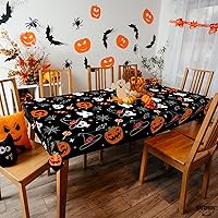 Vista 4 de KatchOn Manteles de Halloween de 54 x 108 pulgadas, paquete de 3 unidades, manteles desechables de plástico para decoraciones de Halloween