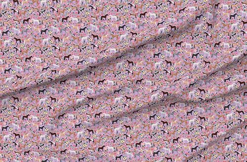 Spoonflower Tela  Caballo Multi Floral Caballos Púrpura Granja Animal Cowboy Pet Retrato Impreso en tela Minky por The Yard  Cobijas de bebé Coser
