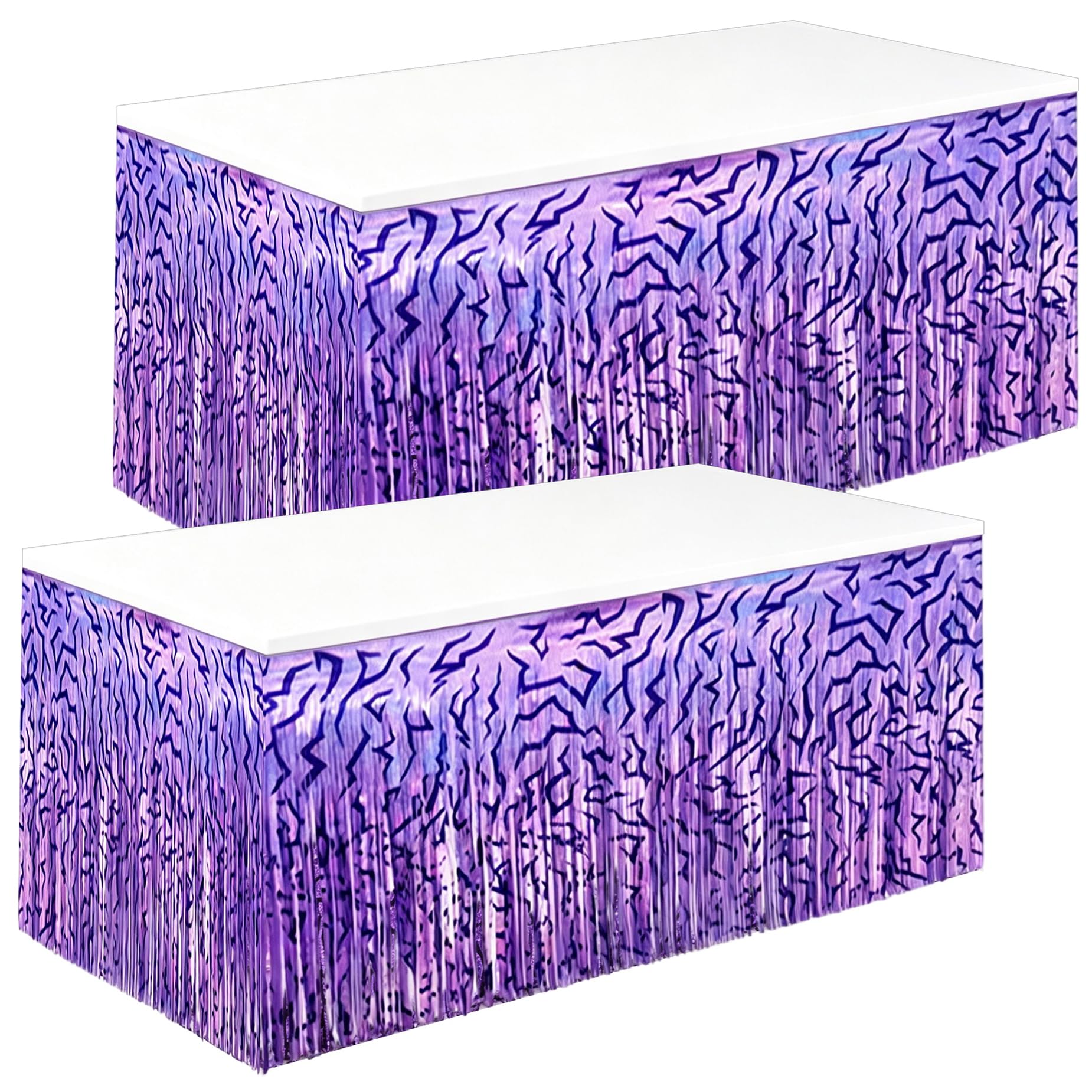 2 Pack Korean Demon Energy Tinsel Table Skirt Party Decorations, Purple Lightning Crack Foil Fringe Table Skirt Streamers Backdrop Curtain for K-Pop Disco Birthday Party Supplies