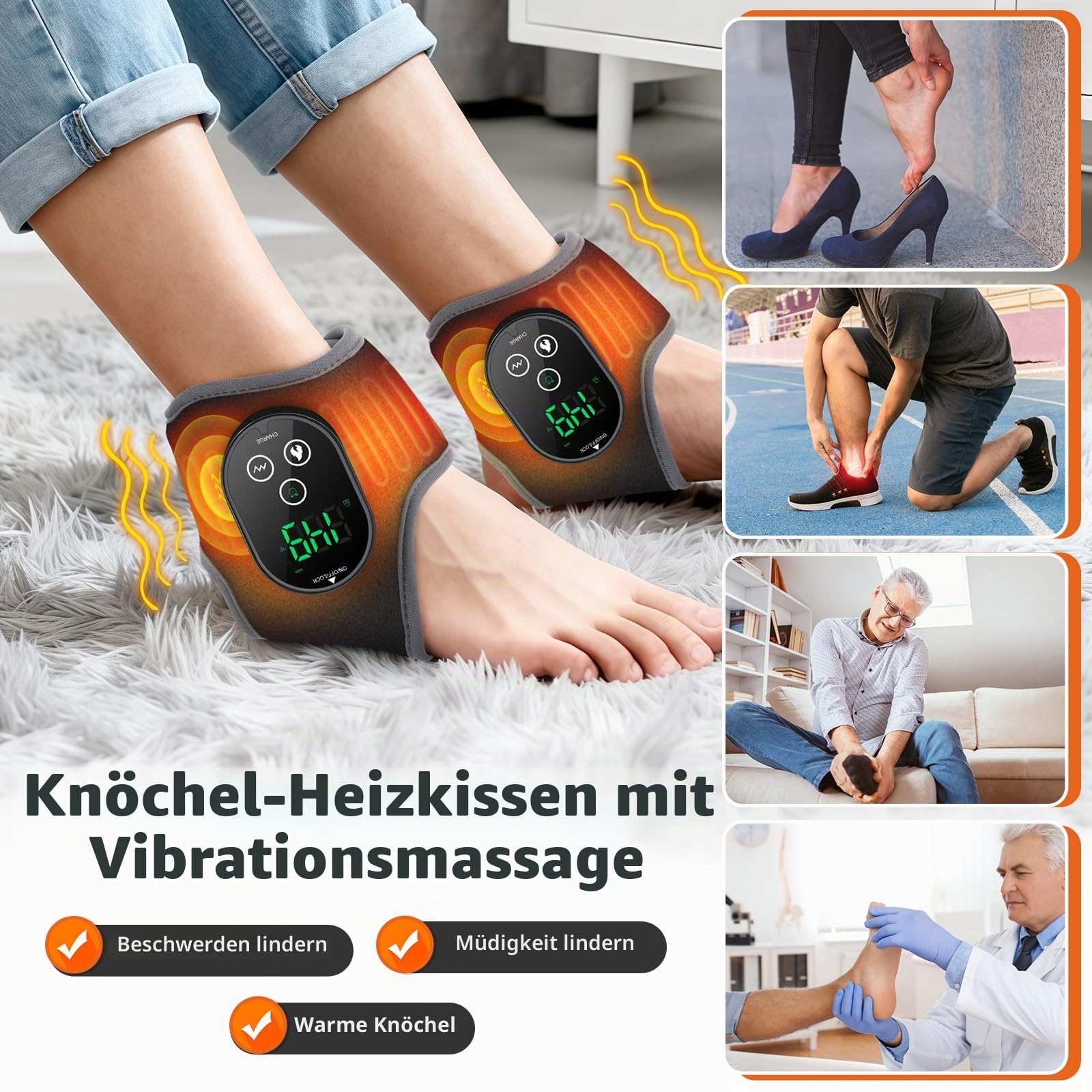 2 Pack Knöchelmassage Elektrisch mit 3 Vibrations 4 Heats 3 Timer Schwarz | Fußmassagegerät Elektrisch mit 3000mAh, Fussmassage für Durchblutung Knöchel Wärmen Durchblutung Geschenk für Vater Mutter