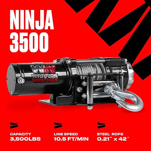Miniatura 18 de Warrior Winches Ninja 4500 libras – Cabrestante eléctrico de 12 V ATV/UTV con cable de acero, compacto y potente cabrestante ATV de 12 voltios