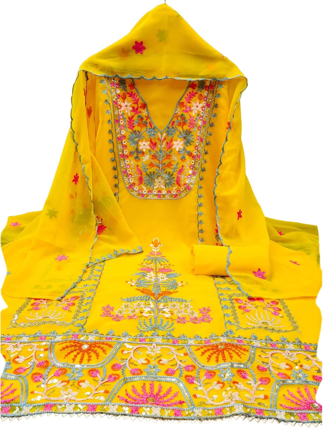 HMP Fashion Women Georgette Embroidery work salwar suit with muilty work jorget dupatta free size unstitch dress material Set