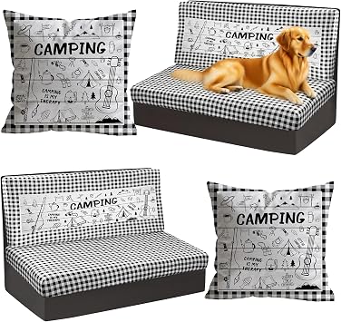 BBSET Rv Dinette Cushion Covers Stretch Washable Rv Cushion Slipcove Replacement for Camper Car Bench, 2 Pillowcase, 2 Backrest and 2 Bench Covers White Wooden