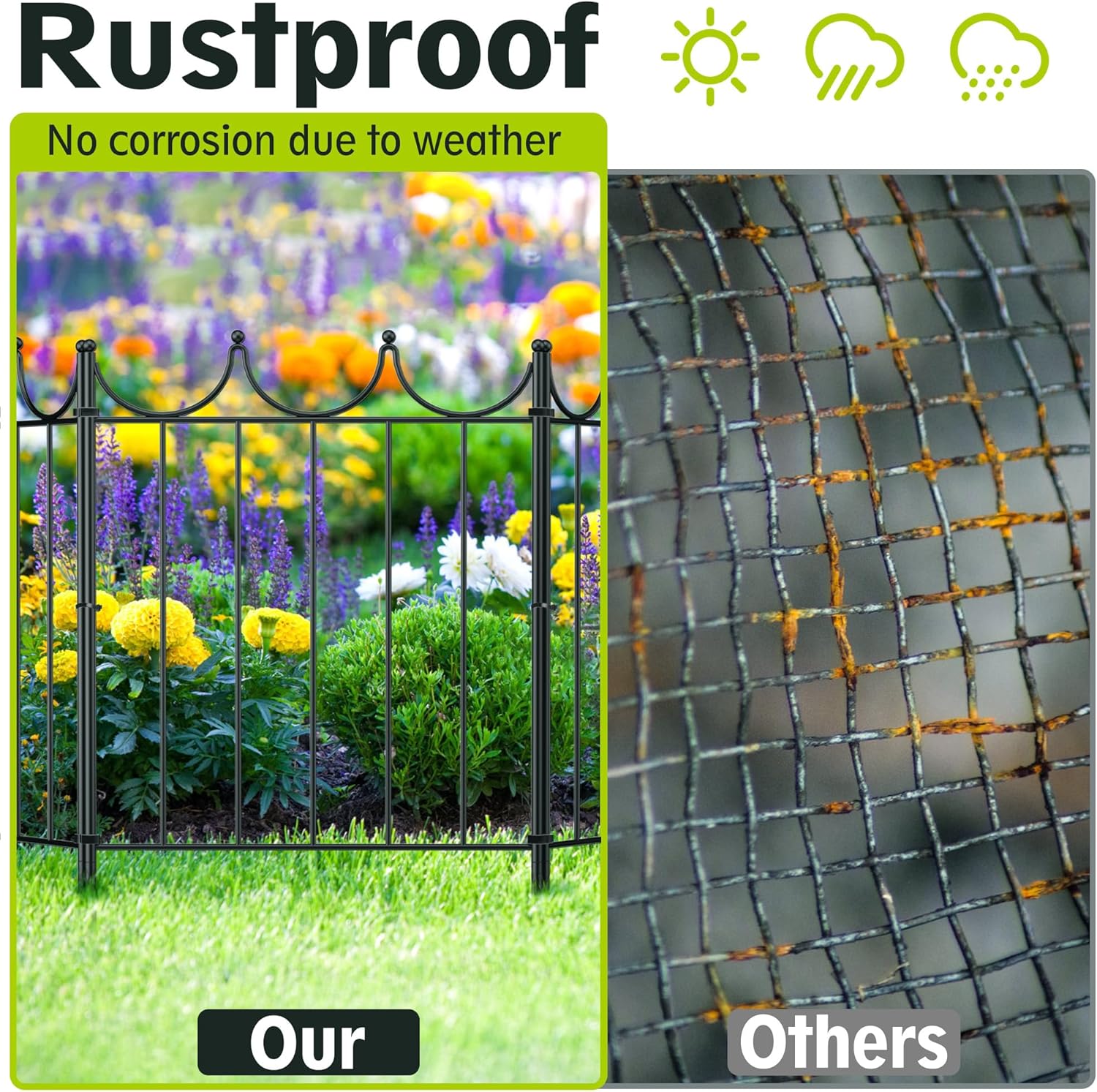 Decorative Garden Fence 10 Pack,24in(H)×10.4ft(L), No Dig Animal Barrier Fence Border for Dog, Rabbits, Flower Bed, and Outdoor Decorative Fences for Yard & Patio Landscaping