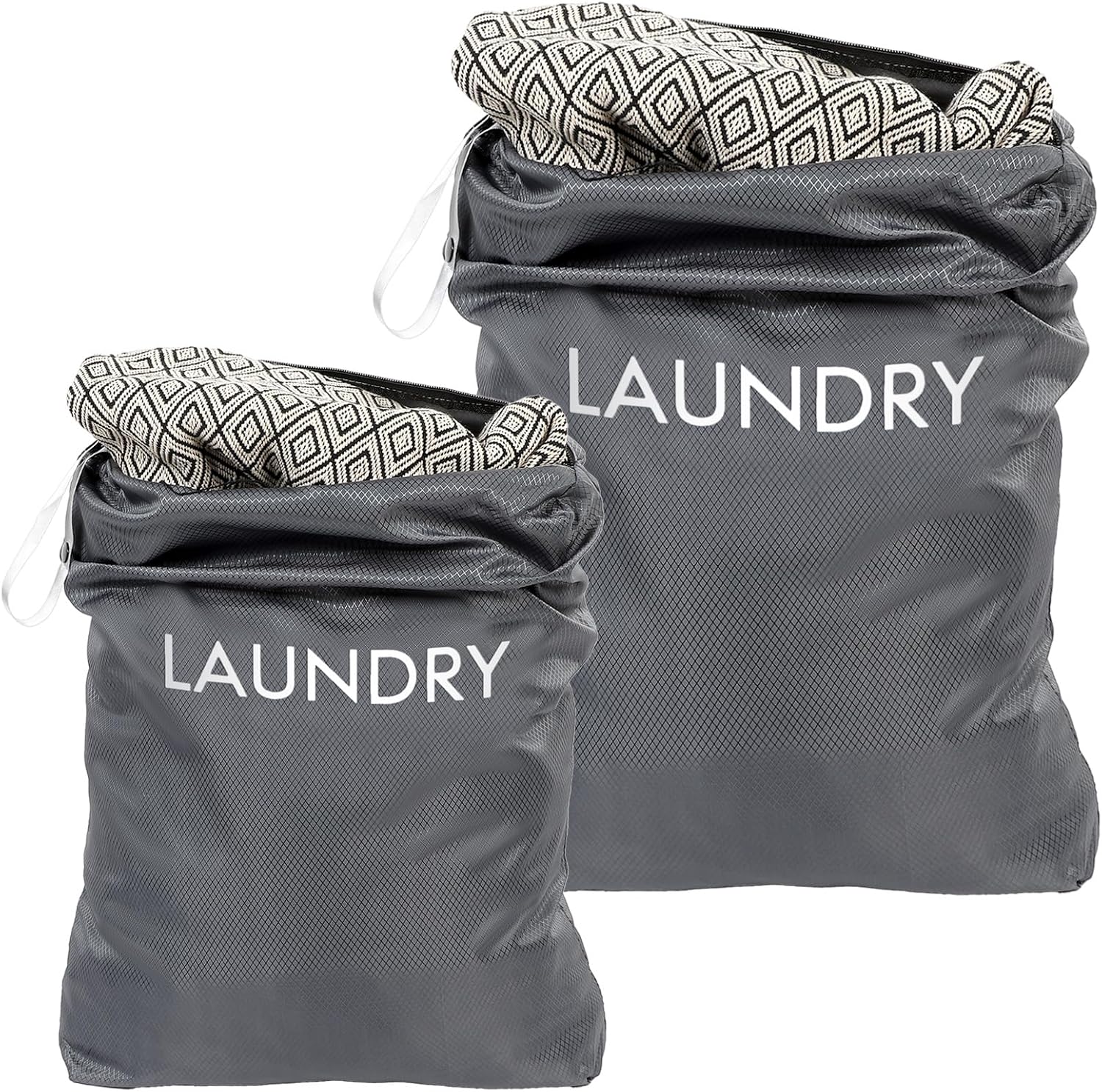 Travel Laundry Bags – 2 Pack – Dirty Laundry Travel Bag, Portable Laundrys Bag, Small and Large Sizes, Waterproof Oxford Fabric, Deep Gray