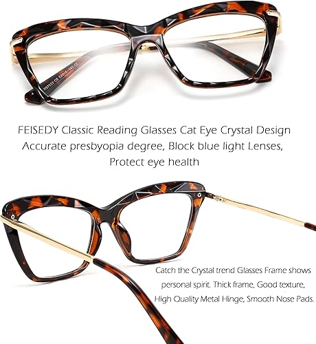 Vista 16 de FEISEDY Gafas de lectura de ojo de gato de cristal con bloqueo de luz azul para lector antifatiga ocular B2596 vino 1.0x
