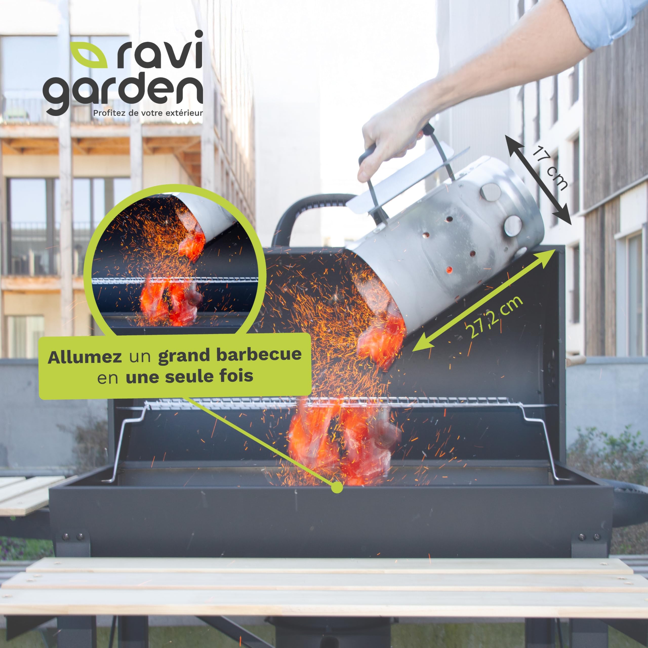 Cheminée Barbecue en Acier Galvanisé | Allume Barbecue Rapide & Efficace | Accessoire BBQ Charbon