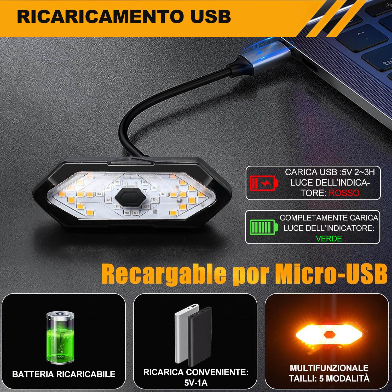 EBUYFIRE Luce Posteriore da Corsa, Luce Posteriore USB Ricaricabile & Impermeabile, 5-6 Modalità di Illuminazione Luci per da Strada e Mountain Bike