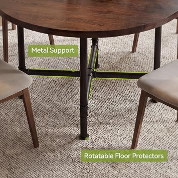 120cm Round Dining Table for 4-6, Solid Wood Kitchen Table with Black Metal Pipe Legs, Farmhouse Wooden Dining Table for Dining Room, Kitchen, Apartment & Bistro, Walnut & Black