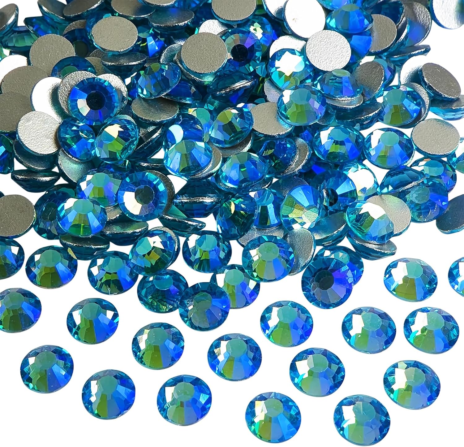 SS20 Aquamarine AB Flatback Rhinestones, 1440pcs Glue-On Glass Crystals for Nail Art, Tumblers, Crafts, DIY Decorations – Non-Hotfix Iridescent Blue Gems