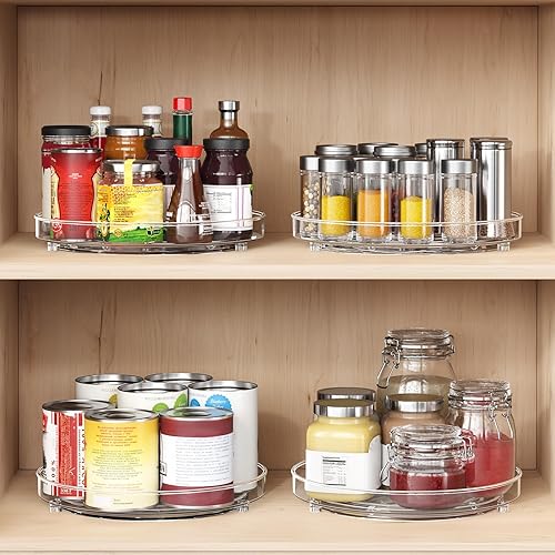 Miniatura 7 de Paquete de 3 organizadores Lazy Susan, tocadiscos Lazy Susan de 9.5 pulgadas para gabinete, organizador de refrigerador para organizadores y