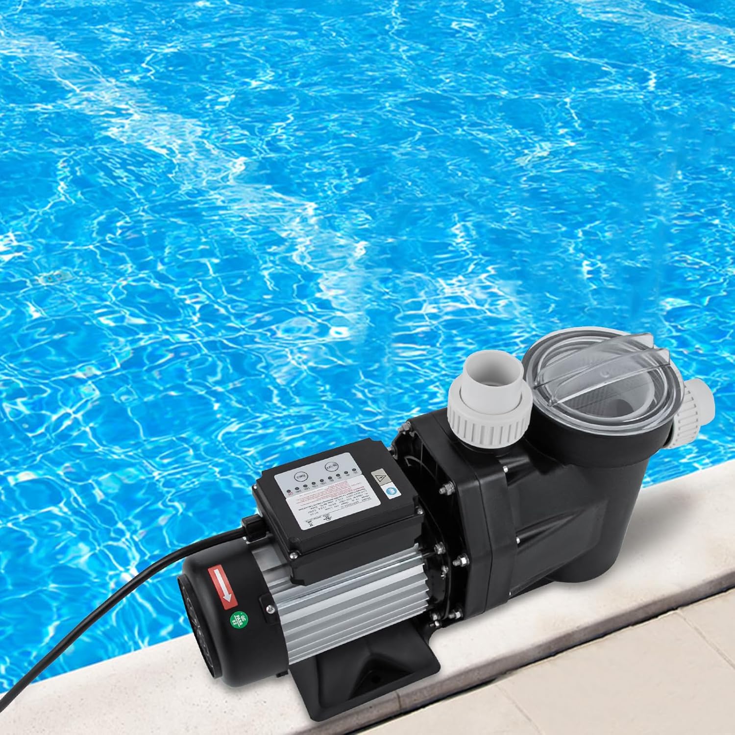 1500W Pool Pump, 2Hp Powerful Self Primming Swimming Pool Pumps, Single Voltage Pool Pump with Timer, Suitable for Home Pools, Swimming Pools, Hot Tubs and Spas