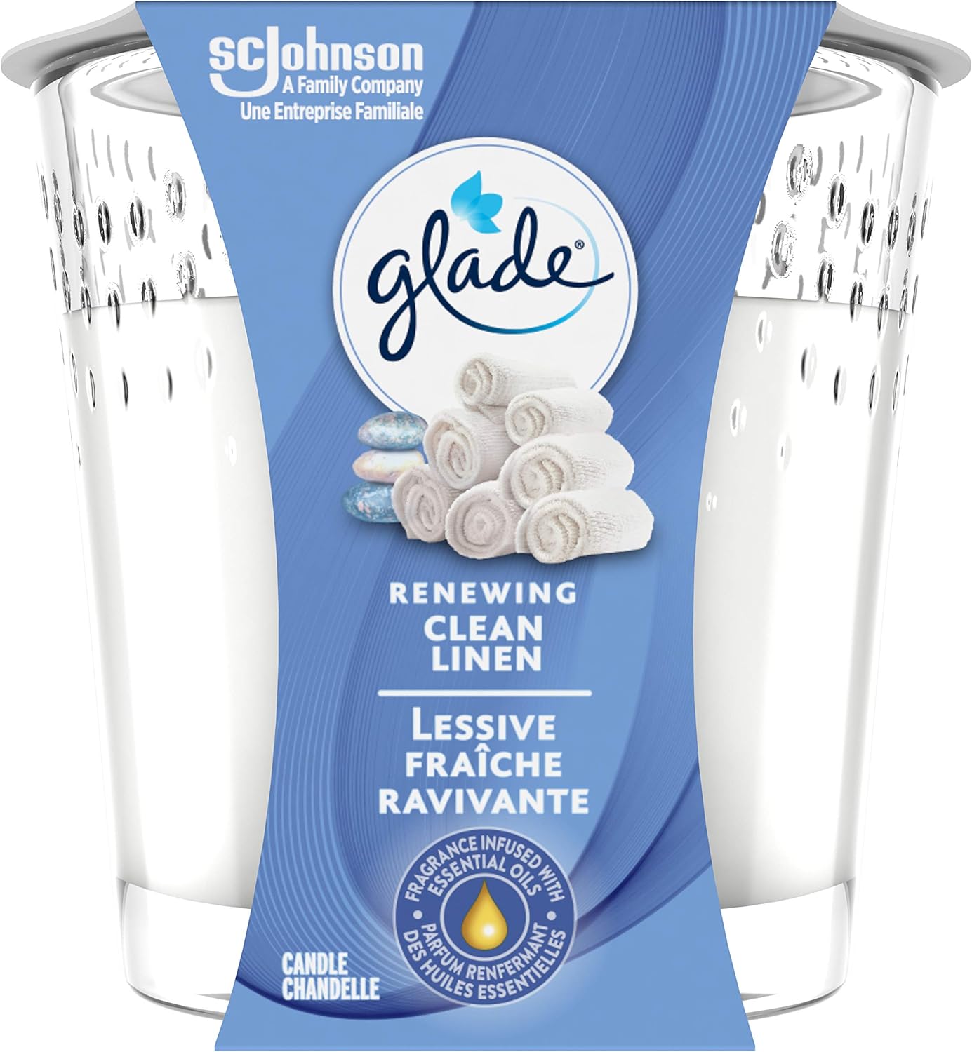 Glade Bougie parfumée, linge propre, bougie à 1 mèche, désodorisant