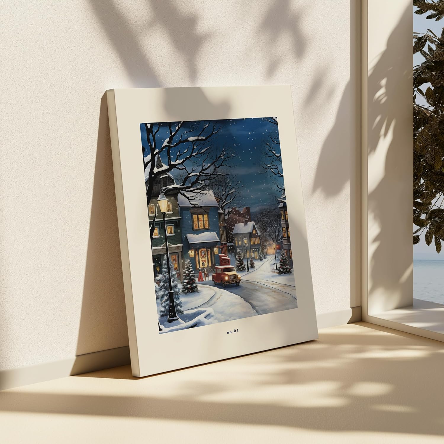 Poster Master Christmas Canvas - Snowy Street Print - Holiday & Christmas Town Art - Gift for Men & Women - Winter Art - Wall Decor for Living Room, Bedroom or Office - 8x10 STRETCHED Canvas