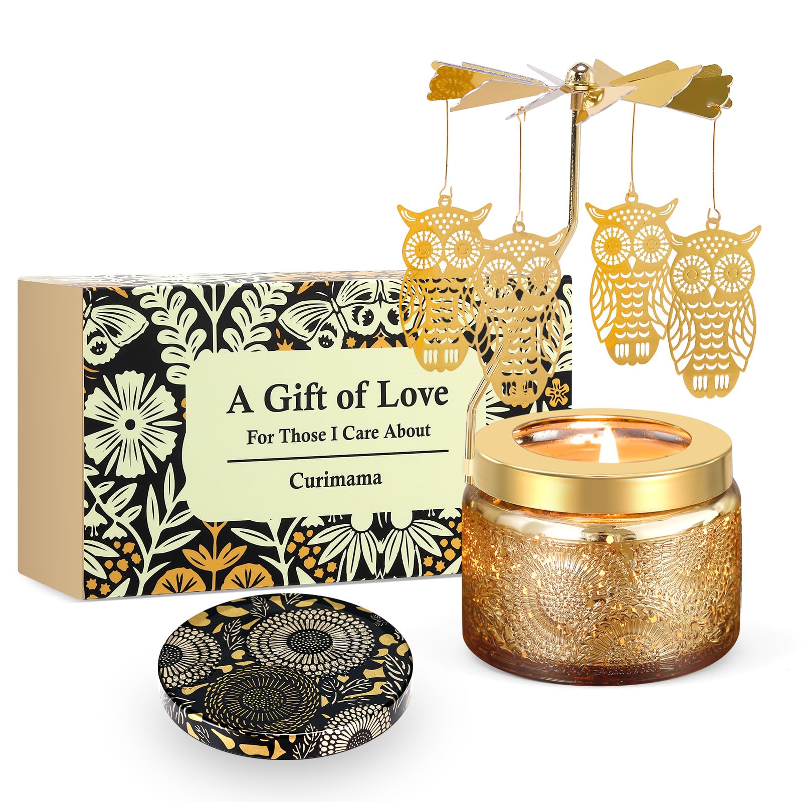 Curimama Women's Golden Funny Gifts For Owl Gifts For Mum Sister, Unique Candles Gift For Her Birthday, Rotating Scented Candle For Birthday Anniversary Home Decoration