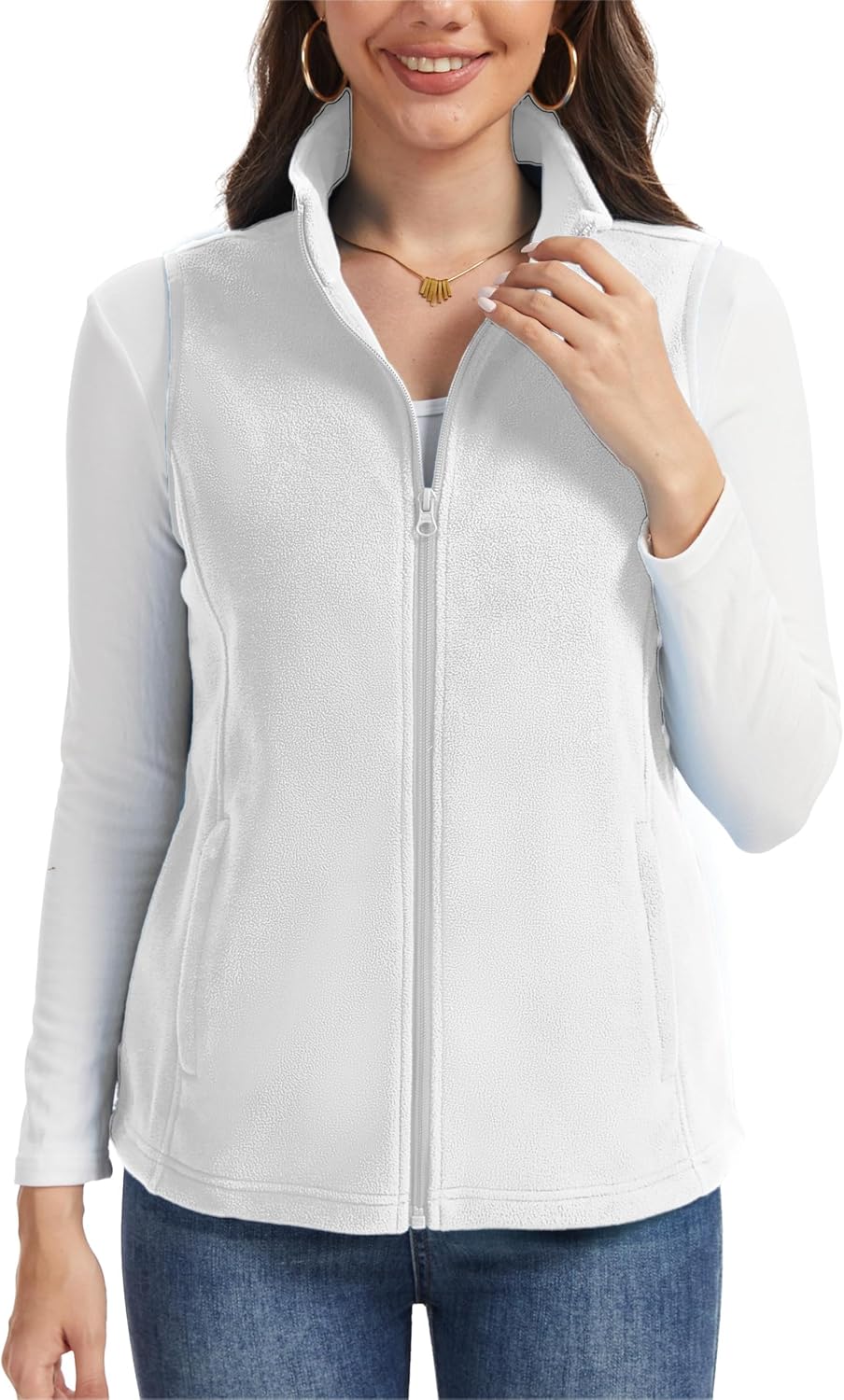 SMENG Women's Fleece Vest Zipper Sleeveless Stand Collar Jacket Soft Warm Outerwear Coat Vest with 4 Pockets - Image 6