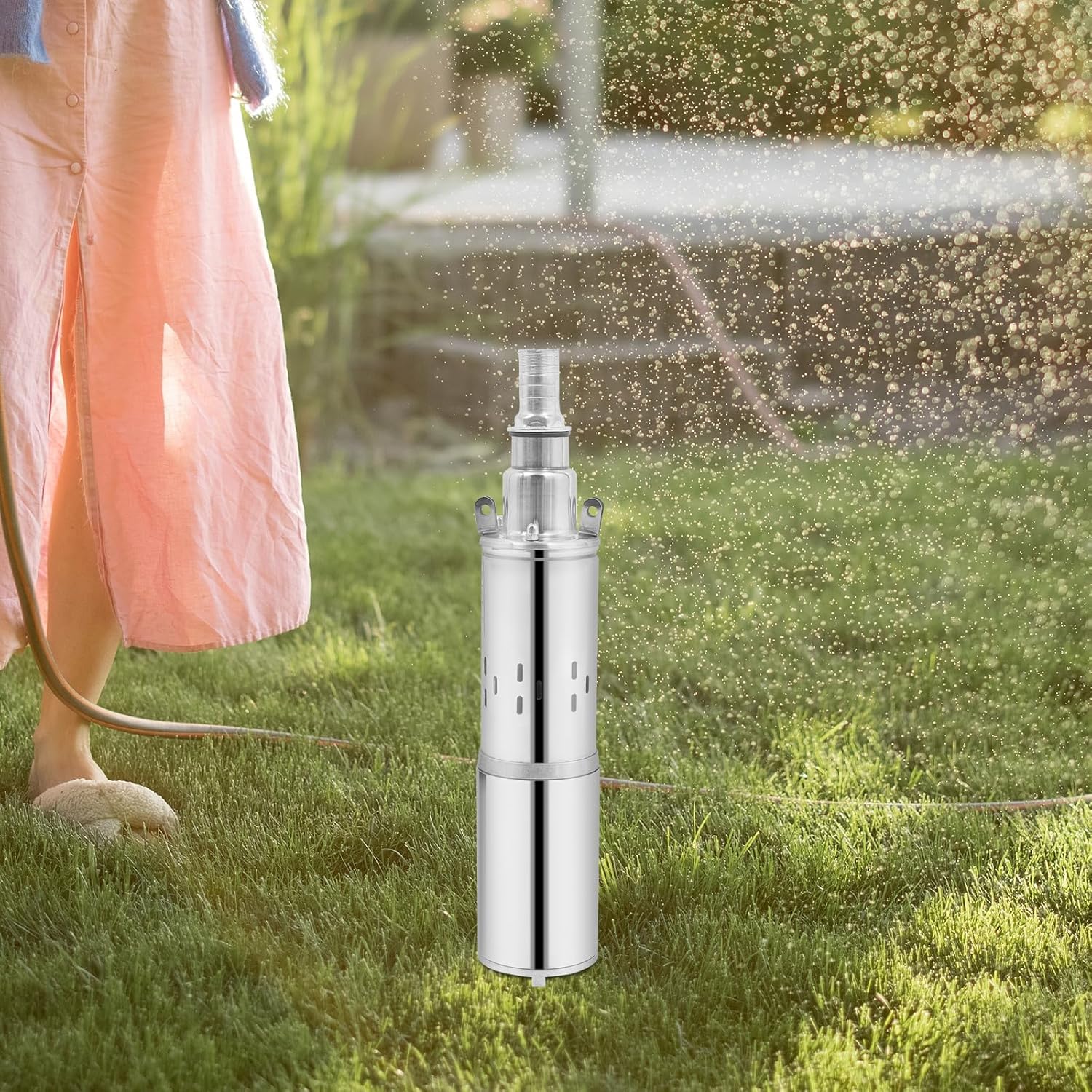 Deep Well Submersible Pump, Solar Powered 24V 200W Stainless Steel Well Pump, 1.5m³/h 396GPH 30m 98ft Lift 55ft Cable, for Home Farm Irrigation, House Water Tank, Sump