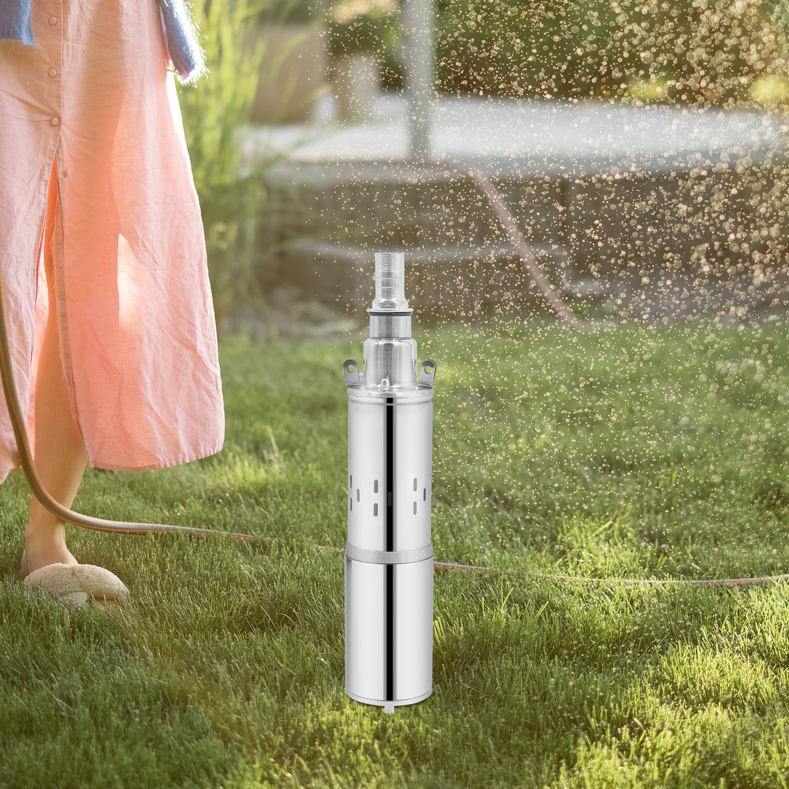 Bomba de pozo profundo solar de 200W JDBDU de acero inoxidable - 1500L/H 30m de altura de elevación, bomba de agua solar de 24V para pozos y riego, 17m de cable, bomba sumergible de pozo profundo para