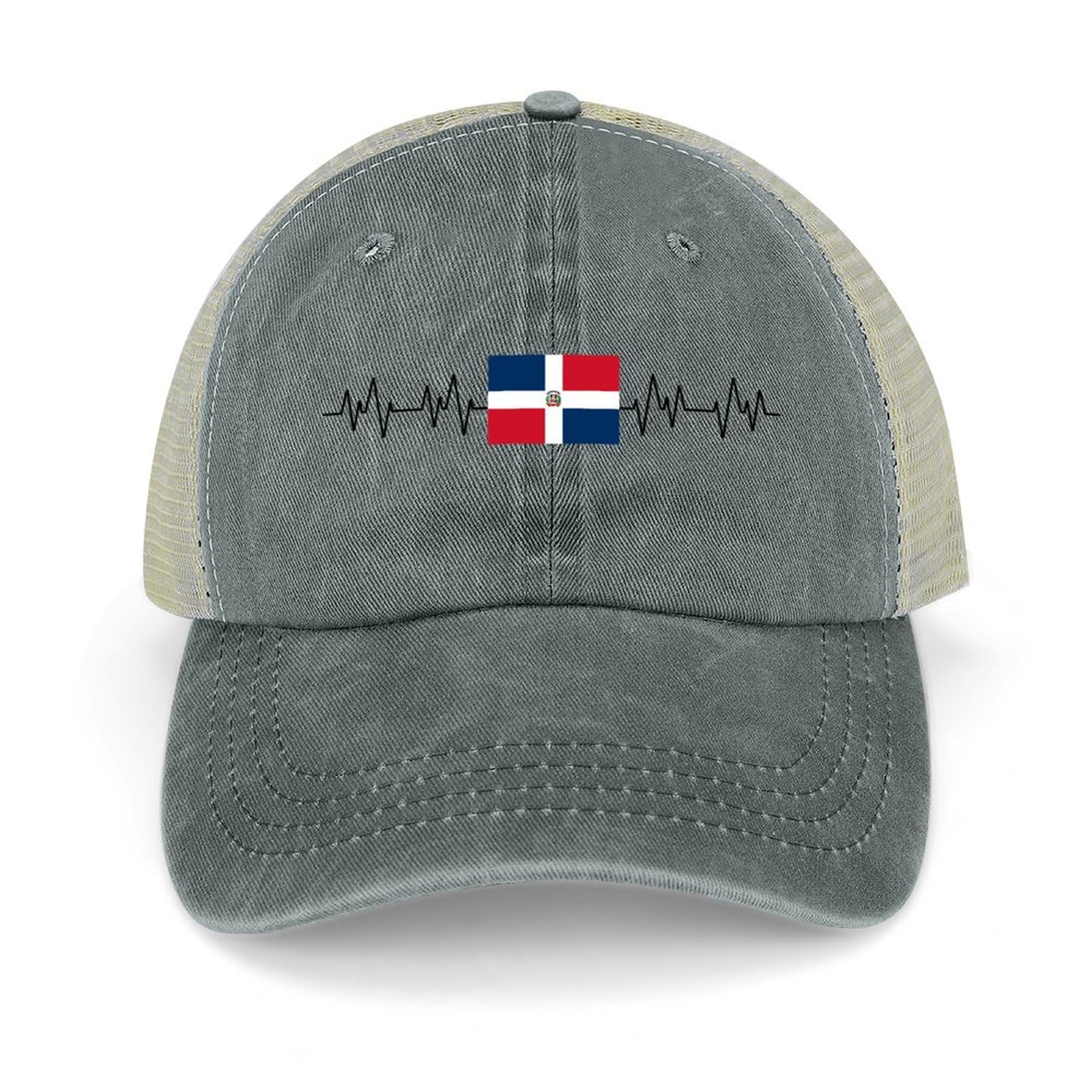 Yelolyio Dominican Republic Flag Heartbeat Mesh-Back Cap Dominican Republic Baseball Cap Adjustable Denim Cap Adjustable Plain Baseball Hat for Men and Women Outdoor Sports Caps
