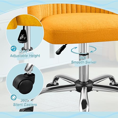 Miniatura 6 de Furniwell Silla de oficina sin brazos, bonita silla de escritorio moderna, ajustable, giratoria, acolchada, de tela, para tocador, silla de