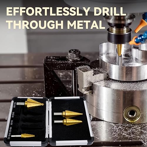 Miniatura 7 de 5 brocas escalonadas de titanio, 4241 HSS con dos flautas rectas, 50 tamaños de 316 a 1-38 pulgadas para metal, aluminio, madera y plástico, Unibit