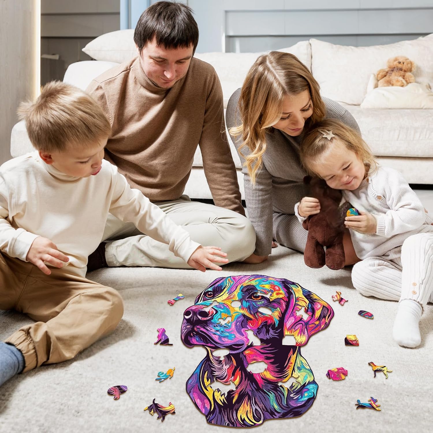 Wooden Puzzles for Adults - Painted Labrador Wooden Jigsaw Puzzle, Unique Animal Shaped Wood Puzzles Adult, Christmas Birthday Gifts for Friends/Family, Home Decor 11.4 * 9.7in 157pcs