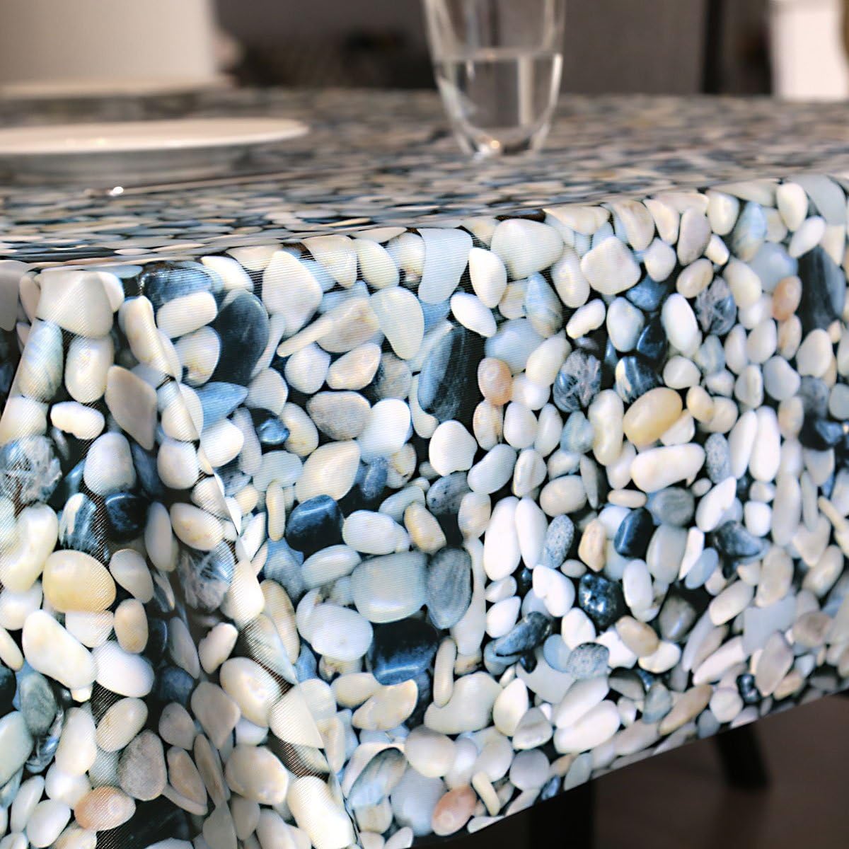 LEEVAN Heavy Weight Vinyl Rectangle Table Cover Wipe Clean PVC Tablecloth Oil-proof/Waterproof Stain-resistant-54 x 108Inch (Blue Pebbles)