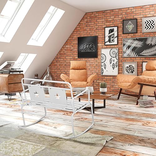 Miniatura 8 de Mecedora para patio, sillas de césped de hierro para 2 personas con diseño de estrellas, balancín para exterioresinteriores, balancines de porche