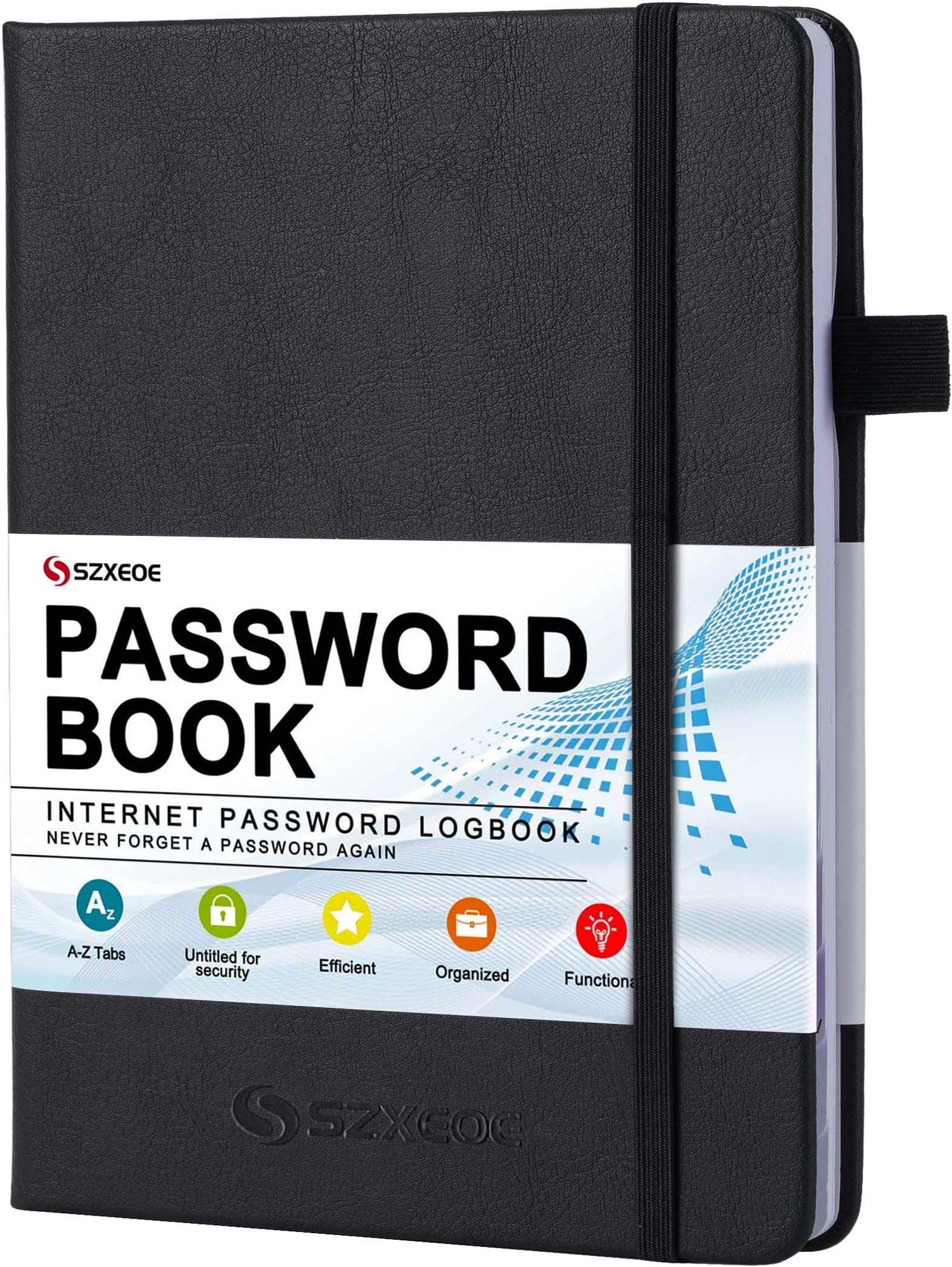 Password Notebook with Alphabetical Tabs, Password Keeper Book for Seniors, Medium Size Address Book for Internet Website Log in Detail, Password Organizer Logbook for Home Office -Black