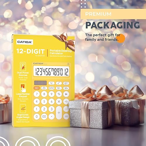 Miniatura 2 de CATIGA Calculadora de escritorio de 12 dígitos Calculadora de escritorio básica con pantalla LCD grande, botones grandes, 4 funciones, energía solar