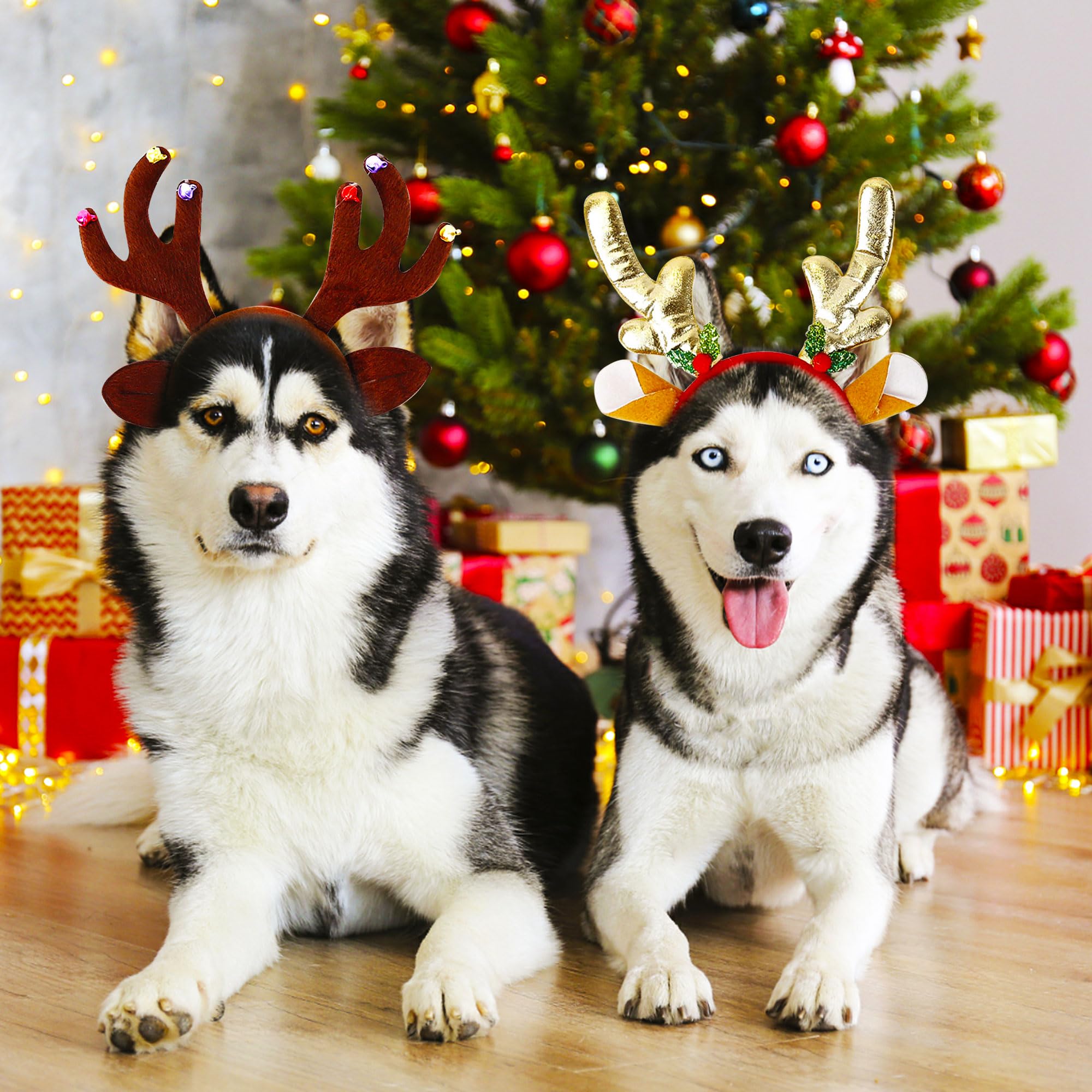LaVenty 4 PCS Christmas Party Hat Christmas Party Headband for Dog Christmas Hat Reindeer Horn Headband Funny Christmas Party Photo Booth Props - Image 4