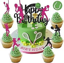 palasasa 25 Pieces Cake Decoration Birthday Tennis Black Glitter Tennis Cupcake Toppers Decoration Cake Topper Birthday Decoration for Sports Lovers for Children