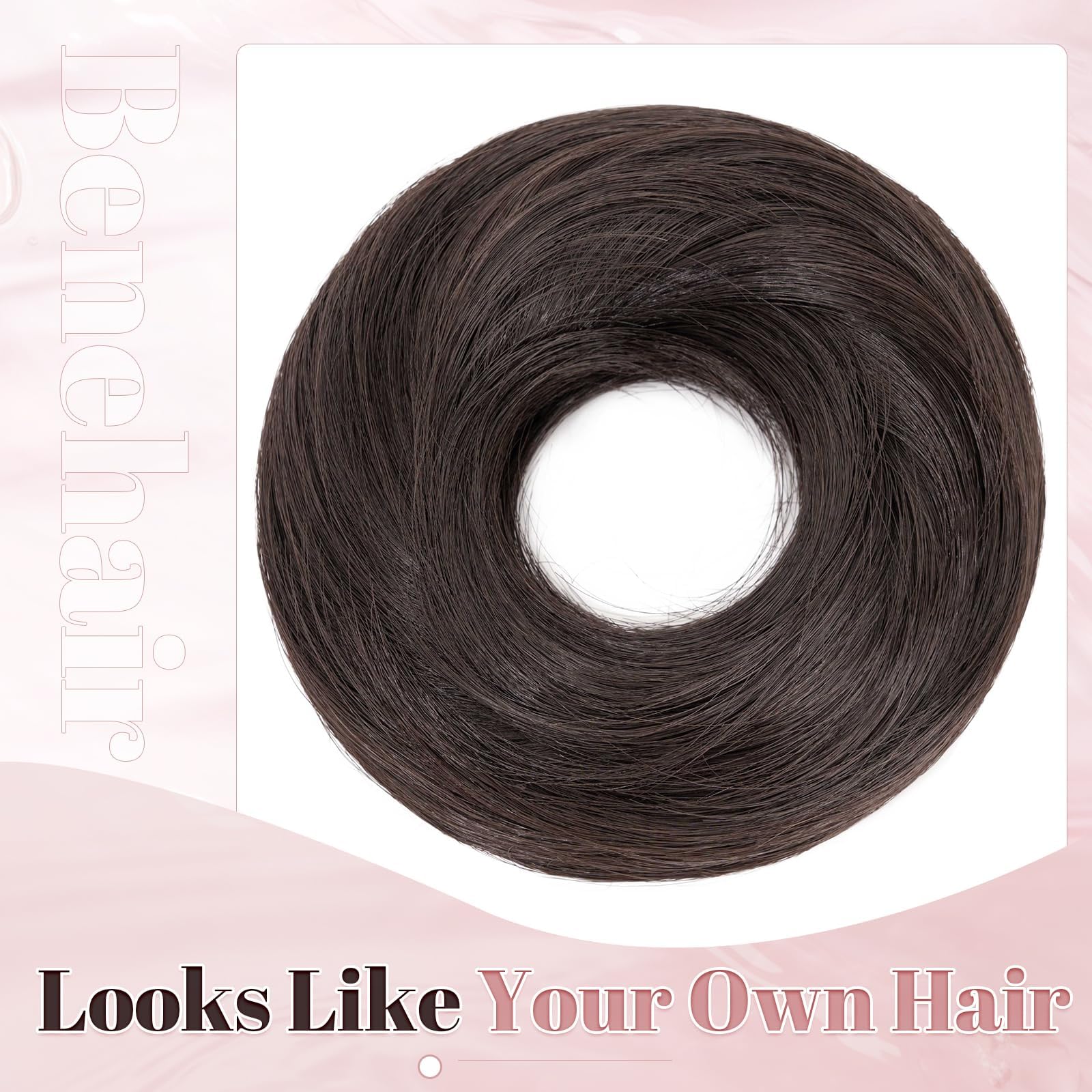 Benehair Messy Bun Hair Scrunchies Curly Hair Buns Hairpiece Synthetic Ponytail Bun Extensions Natural Dark Brown Hair Pieces for Women (Natural Dark Brown - Image 3