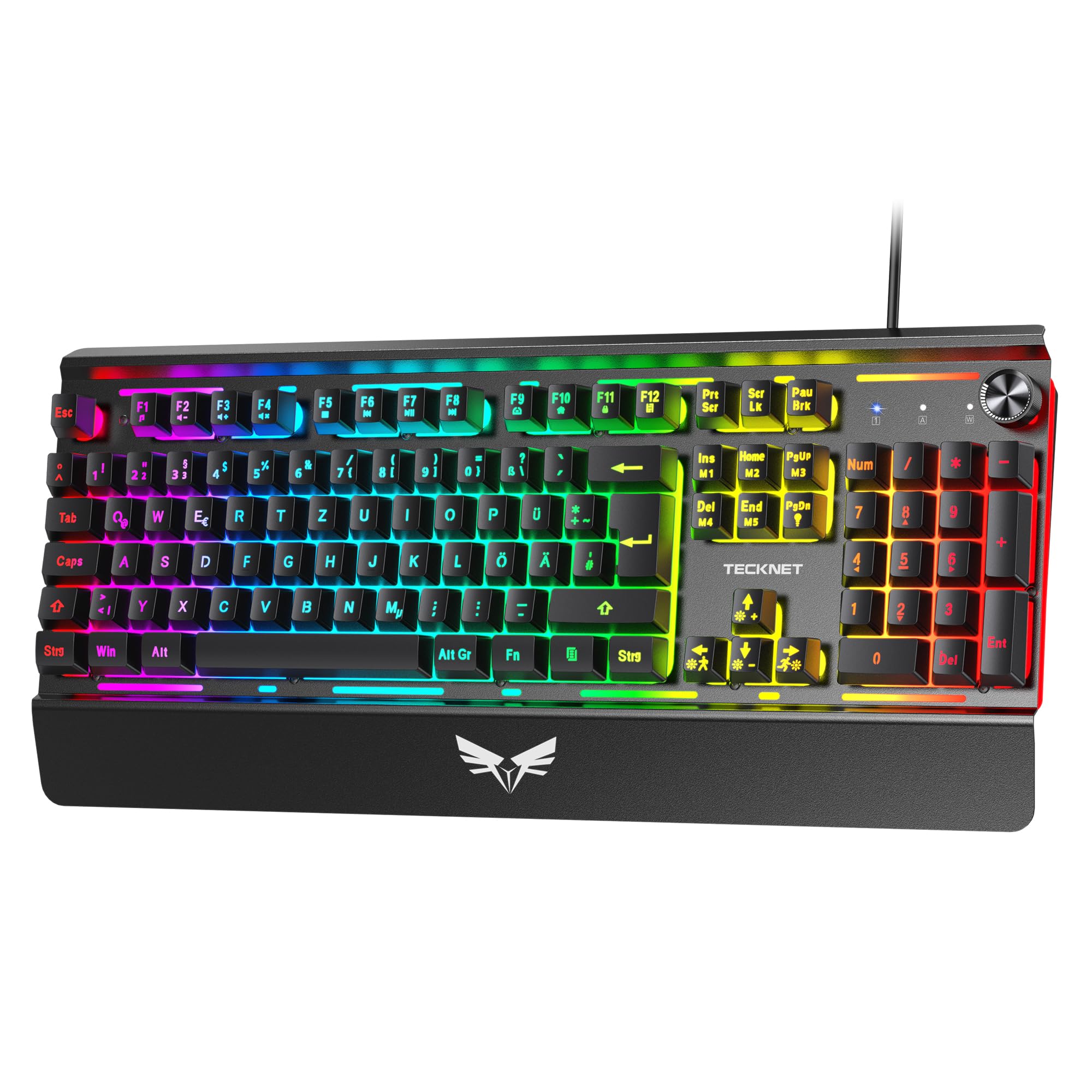 TECKNET Gaming Tastatur, Metallgehäuse Membrantastatur mit Lautstärkeregler