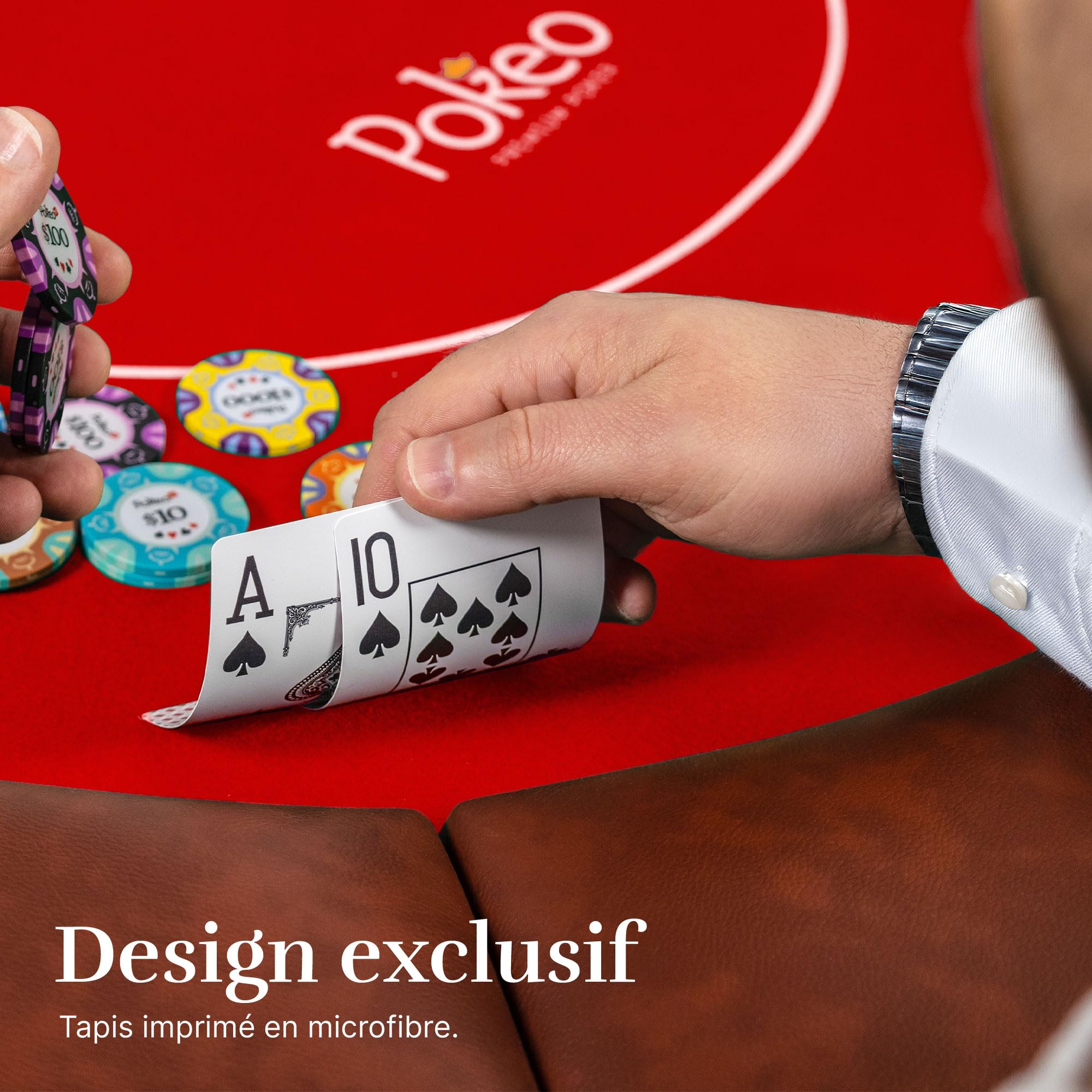 Mesa de Póker Plegable para 10 Jugadores Tapete Rojo Portavasos Texas Hold'em