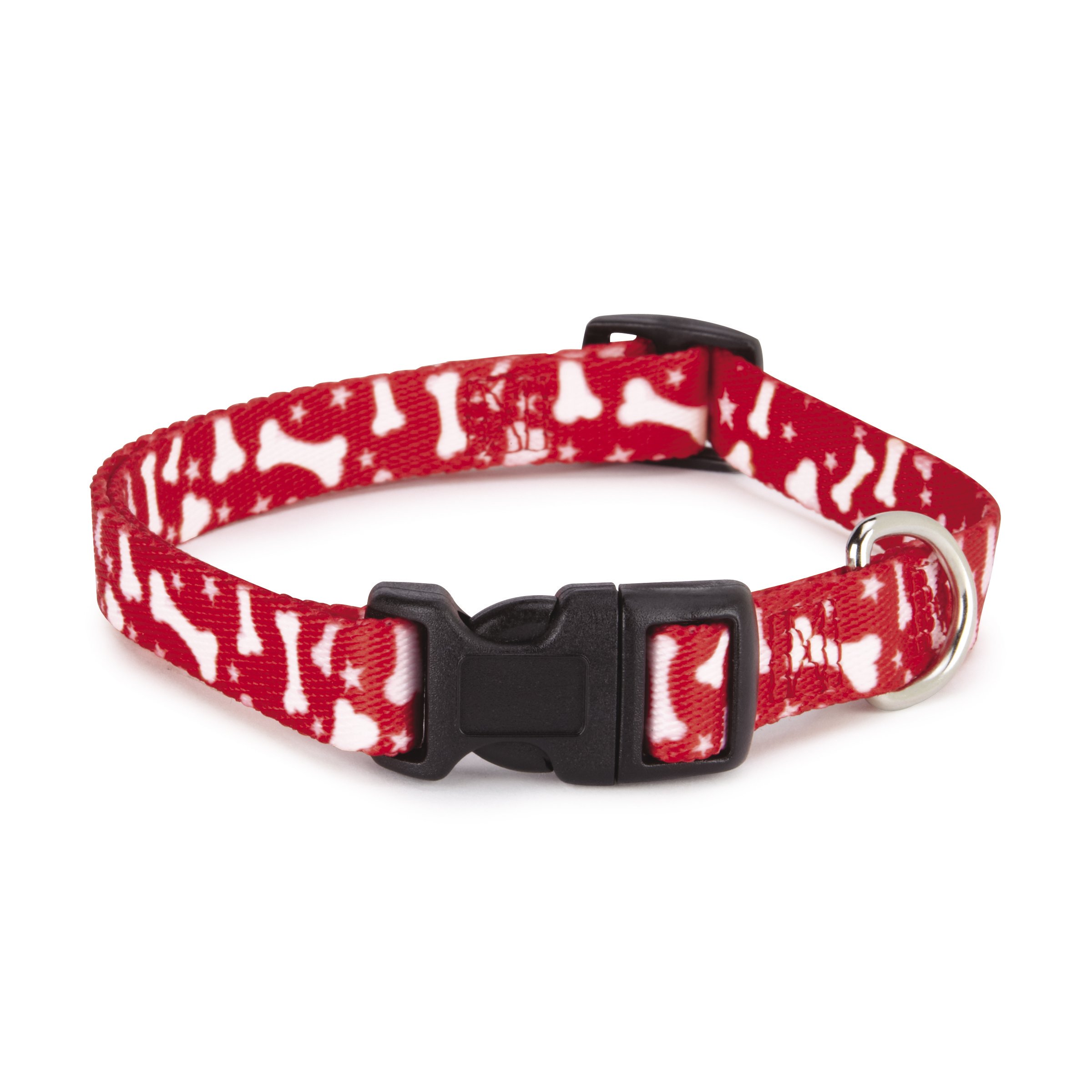 Casual CanineNylon Pooch Patterns Dog Collar, Fits Necks 6" to 10", Red Bone
