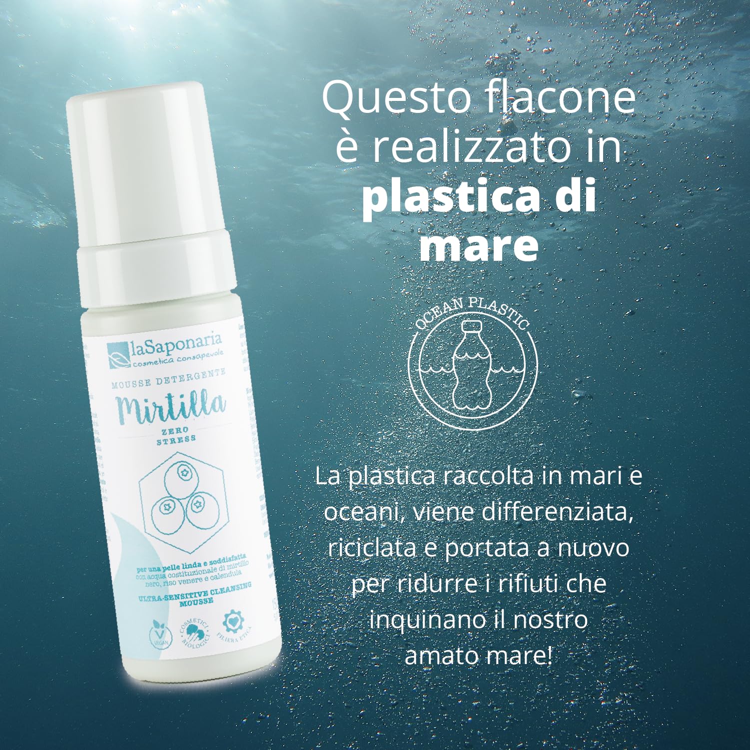 La Saponaria | Mousse detergente bio viso Mirtilla, Ingredienti naturali e sostenibili, Acqua costituzionale di Mirtillo nero, rigenerante e antiossidante, Acido Ialuronico, Calendula, 150ml