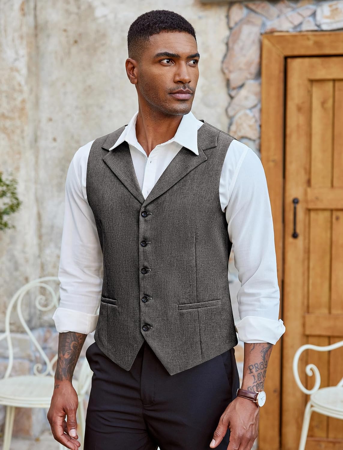 COOFANDY Men's Suit Vests Slim Fit Waistcoat Notch Lapel Casual Formal Vest