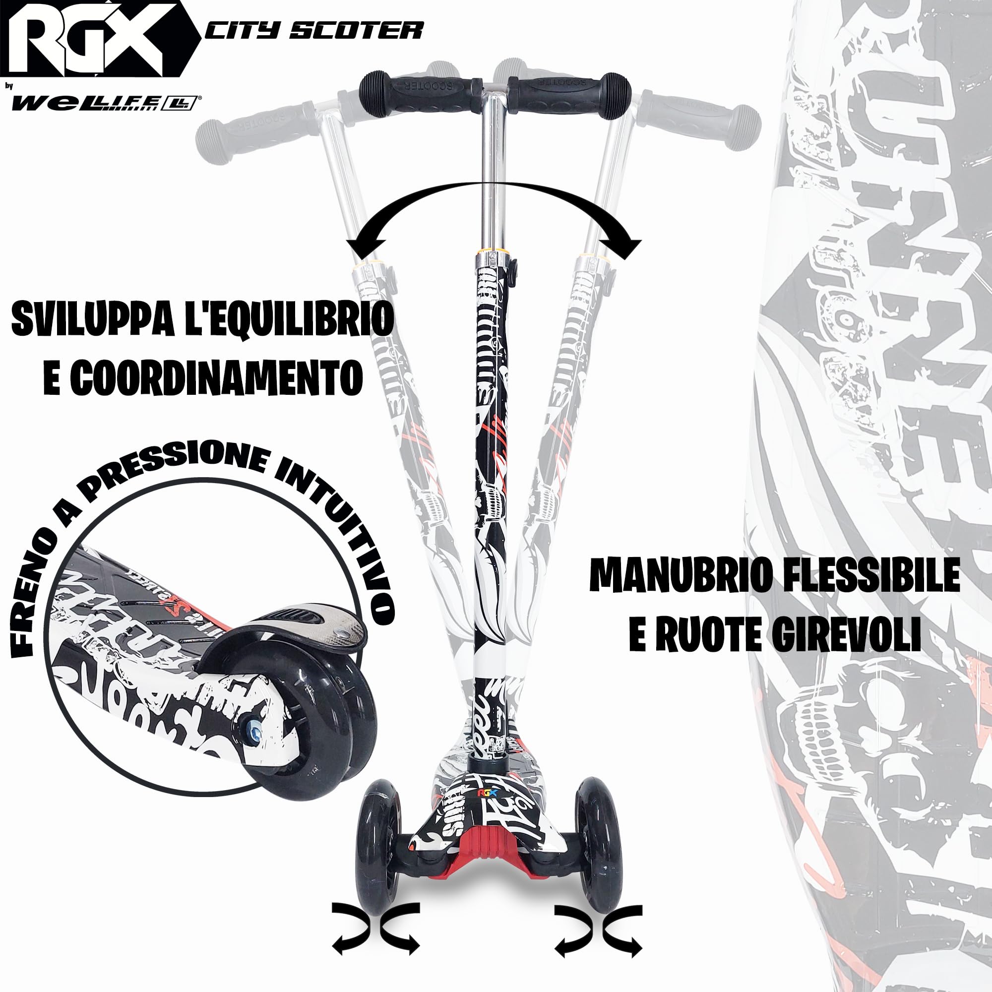 WeLLIFE |Scooter RGX| Monopattino per Bambini da 3 a 12 Anni| Monopattino Bambino 3 Ruote Luminose a LED| Monopattino Bambina con Impugnatura Regolabile in Altezza|