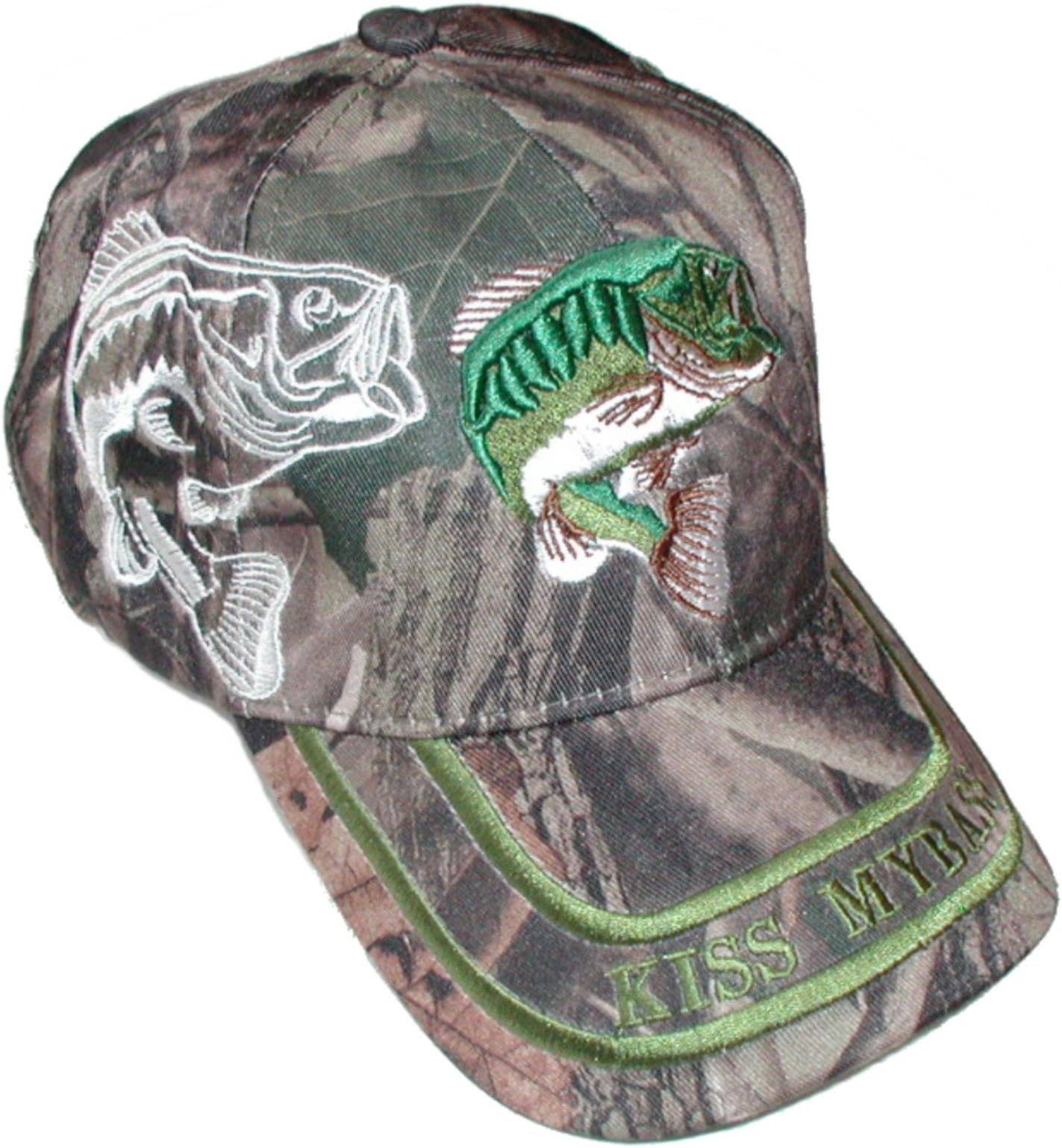 Boonie Wear Kiss My Bass ~ Fishing Sports Ball Cap/Hat - Largemouth 3-D Embroidery - Camo