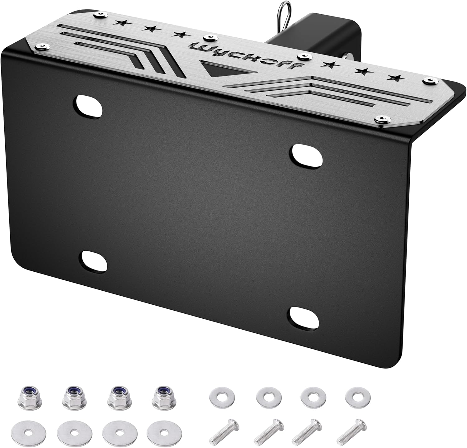 Wyckoff Trailer Hitch License Plate Holder Bracket with Pedal, Heavy-Duty Hitch Step License Plate Mount Compatible 2” Receivers, Corrosion Resistant, No-Drilling Required, Fit for Trucks, SUV, RV