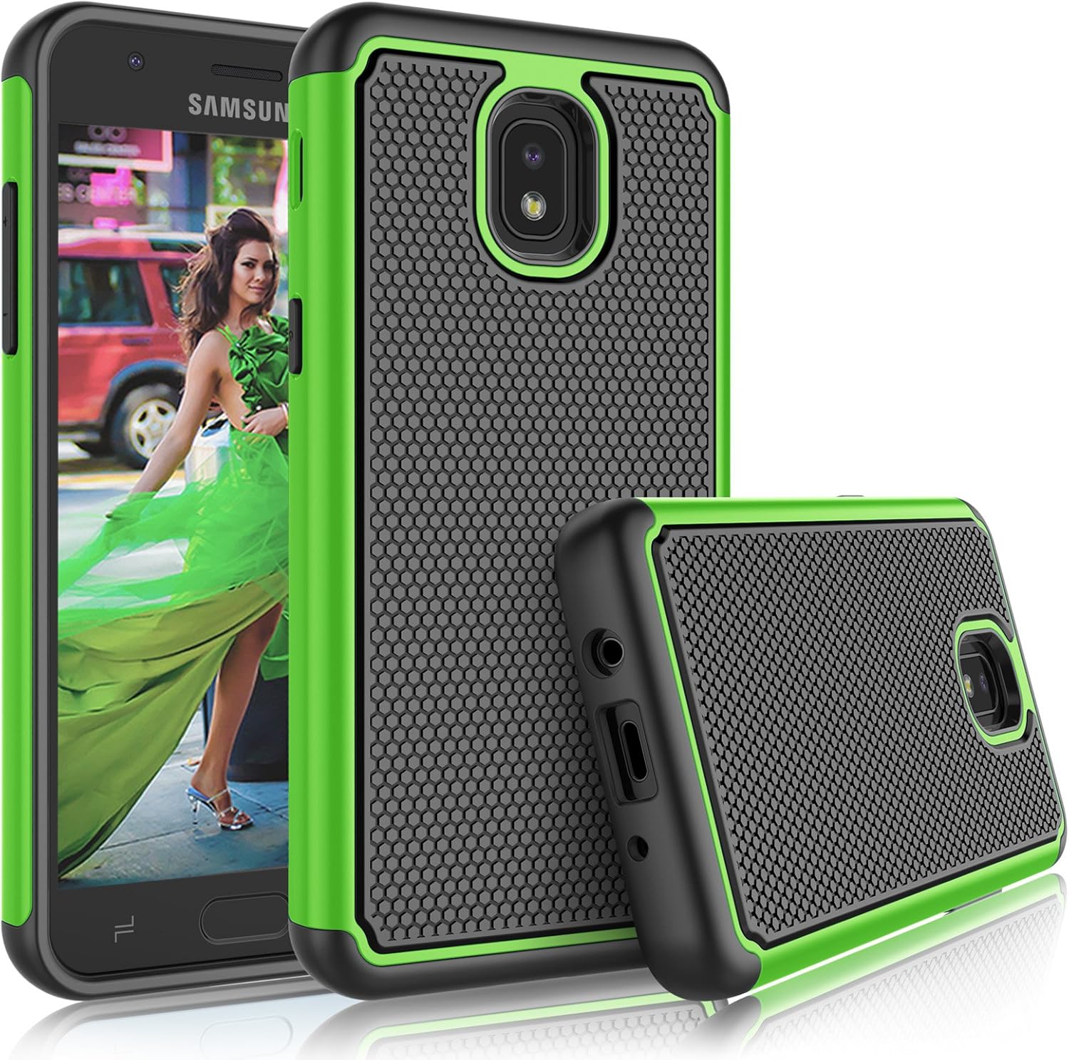 Tekcoo Galaxy J3 2018 Case, Samsung J3 Orbit/J3 Achieve/J3 Express Prime/J3 Prime 2/J3 V 3rd Gen/Amp Prime 3/J3 Eclipse 2/Sol 3/J3 Aura/J3 Star Case, [Tmajor] Cute Sturdy Cover Cases - Green