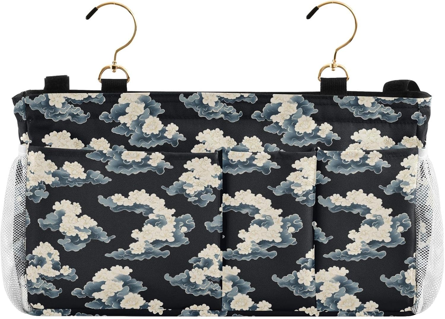 Ukiyo-e Style Cloud Black Bedside Essentails Pocket Hanging Organizer Bag With Pockets for Glasses Books Mobile Phones Keys organizador para lado de cama